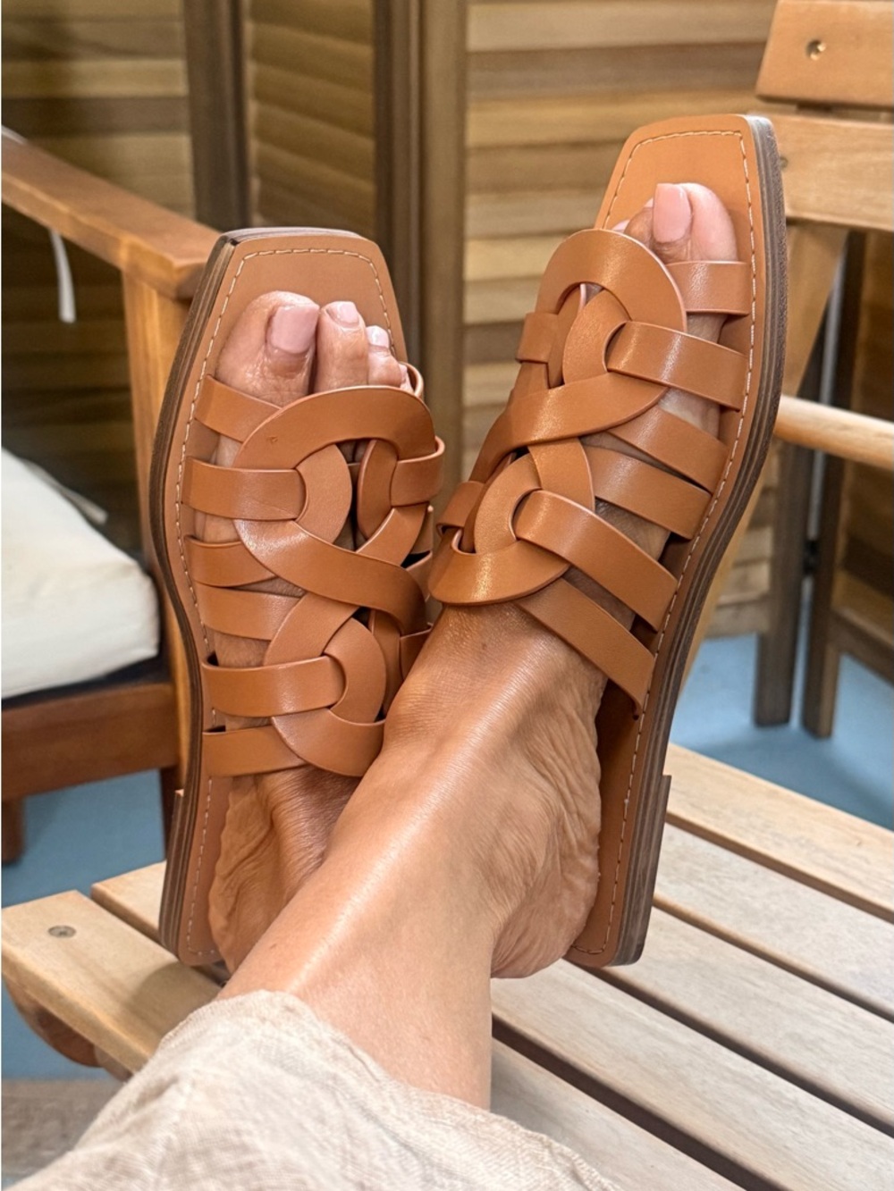 Marc Fisher Cognac Braided Leather Slide Sandals